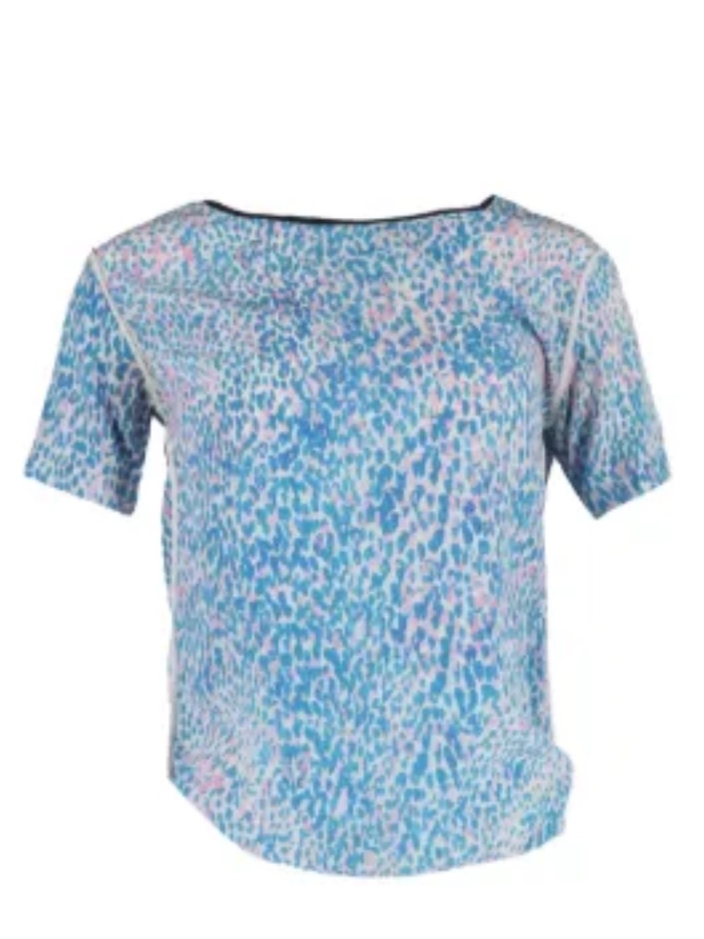 Sandro Teal and Pink Leopard-Print Silk Top